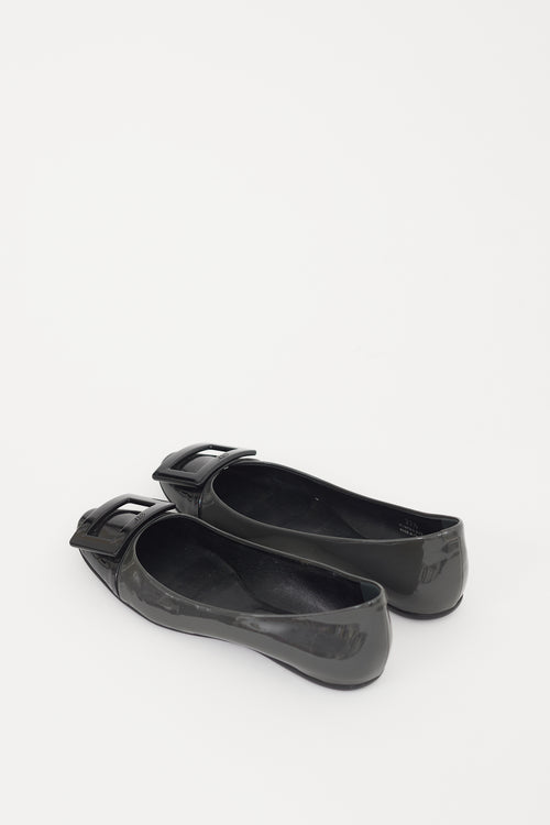 Roger Vivier Black 
Grey Patent Leather Gommettine Flat