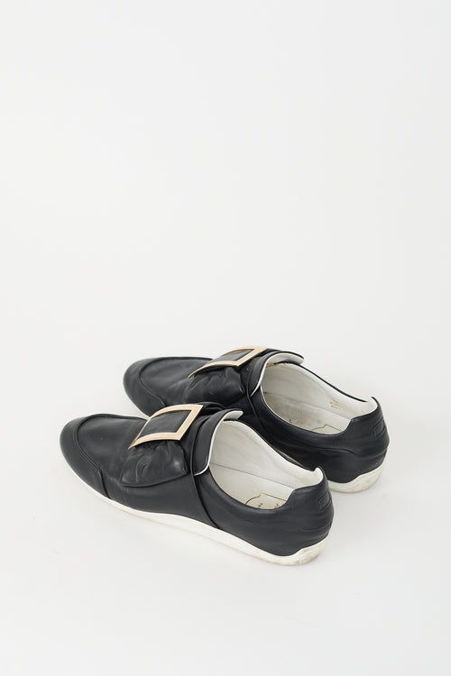 Roger Vivier Black Leather Bow Slip On Sneaker