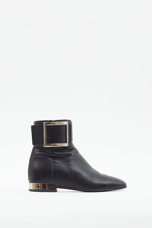 Roger Vivier Black Leather Buckle Ankle Boot