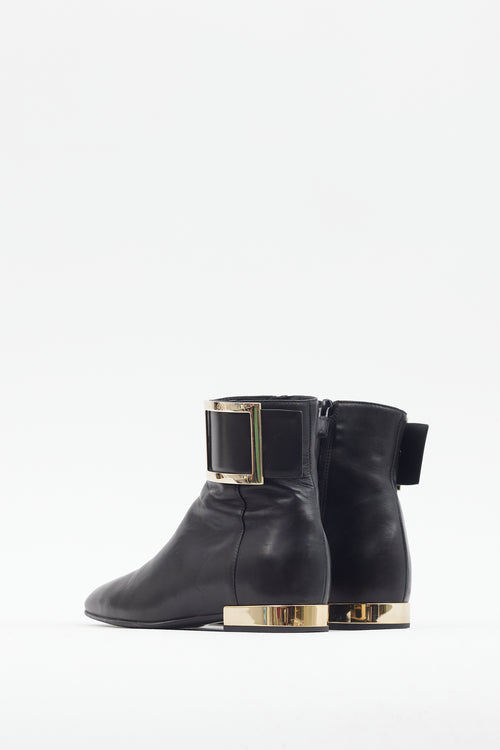 Roger Vivier Black Leather Buckle Ankle Boot