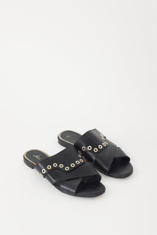 Roger Vivier Black 
Silver Grommet Leather Sandal