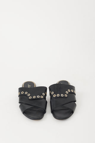 Roger Vivier Black 
Silver Grommet Leather Sandal