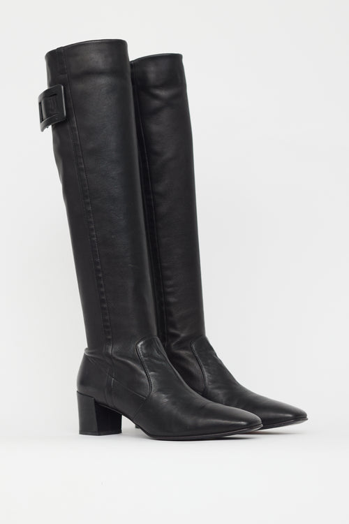 Roger Vivier Black Leather Knee High Buckle Boot