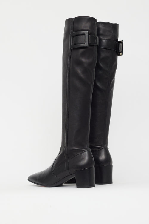 Roger Vivier Black Leather Knee High Buckle Boot