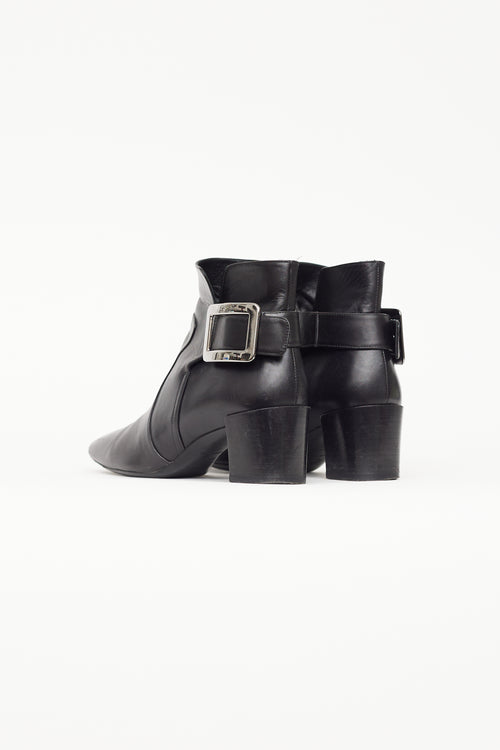 Roger Vivier Black Leather 
Silver Buckle Ankle Boot