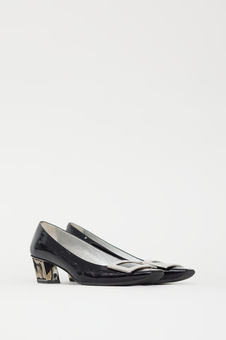 Roger Vivier Black 
Silver Patent Belle Vivier Pump