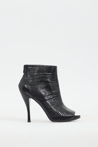 Roger Vivier Black Patent Pleated Peep Toe Boot