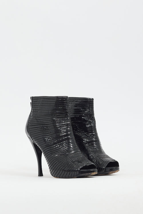 Roger Vivier Black Patent Pleated Peep Toe Boot