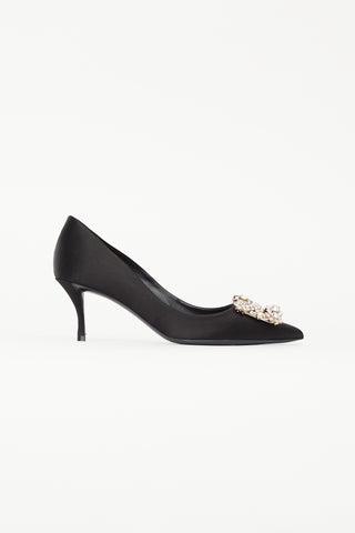 Roger Vivier Black Satin Flower Strass Buckle Pump