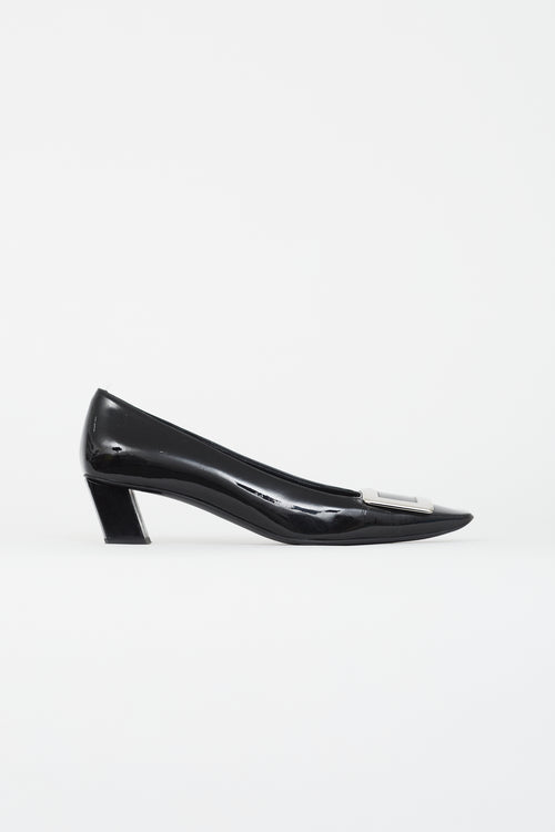 Roger Vivier Black 
Silver Patent Belle Vivier Heel