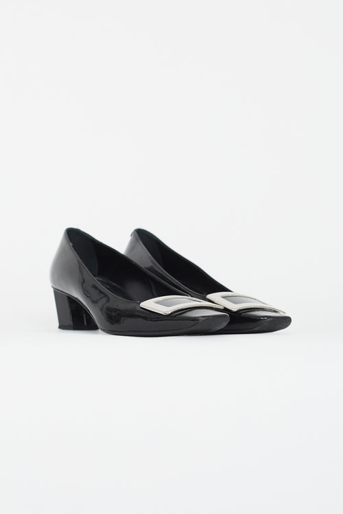 Roger Vivier Black 
Silver Patent Belle Vivier Heel