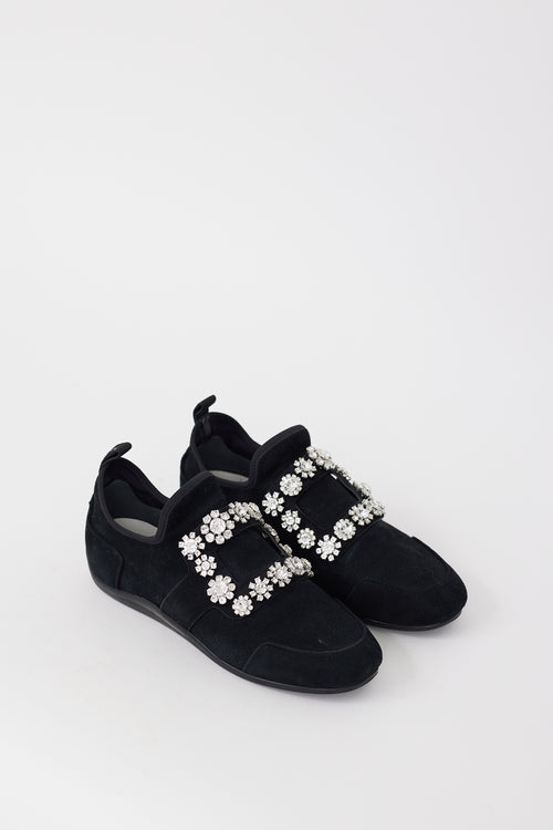 Roger Vivier Black Suede Viv
 Run Strass Buckle Sneaker