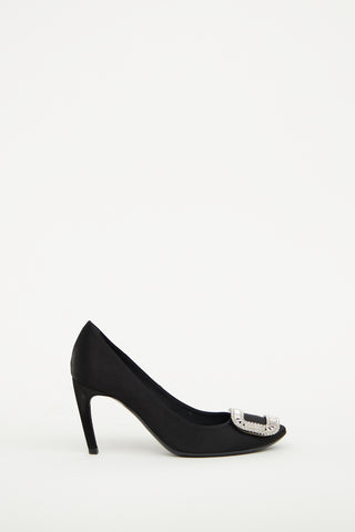 Roger Vivier Black Satin Embellished Buckle Pump