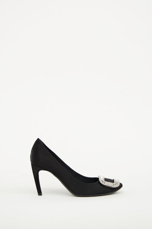 Roger Vivier Black Satin Embellished Buckle Pump