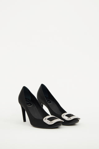 Roger Vivier Black Satin Embellished Buckle Pump