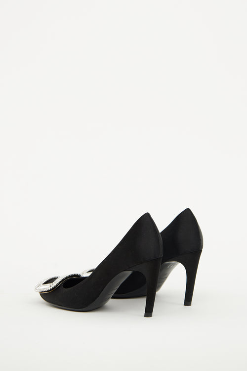 Roger Vivier Black Satin Embellished Buckle Pump