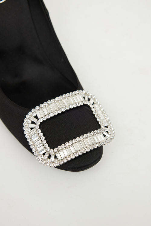 Roger Vivier Black Satin Embellished Buckle Pump