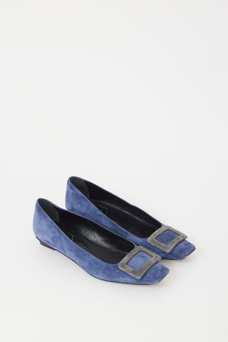 Roger Vivier Blue 
Grey Suede Trompette  Flat