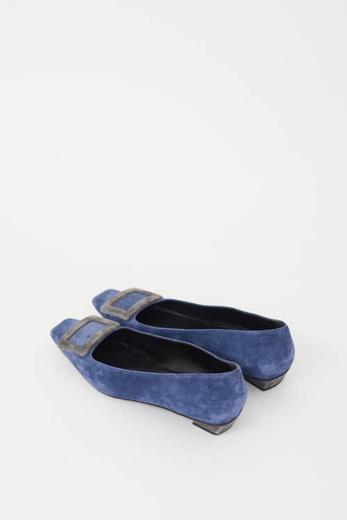 Roger Vivier Blue 
Grey Suede Trompette  Flat