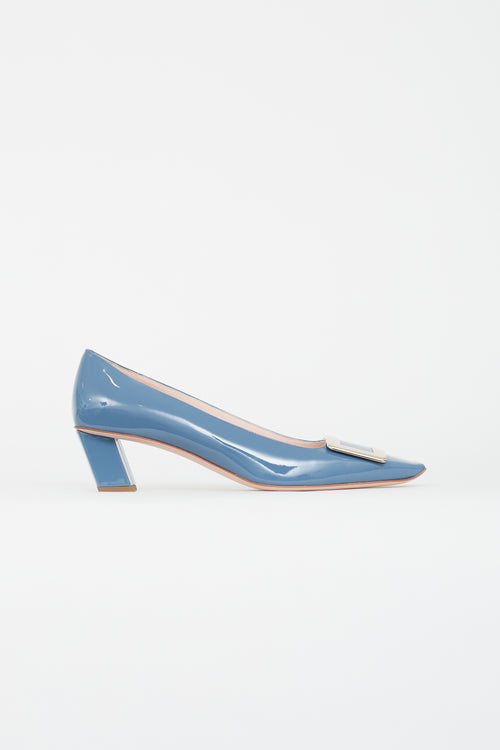 Roger Vivier Blue 
Gold Patent Belle Vivier Heel