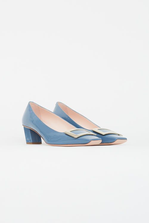 Roger Vivier Blue 
Gold Patent Belle Vivier Heel