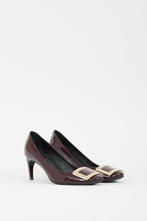 Roger Vivier Burgundy Patent Trompette Buckle Pump