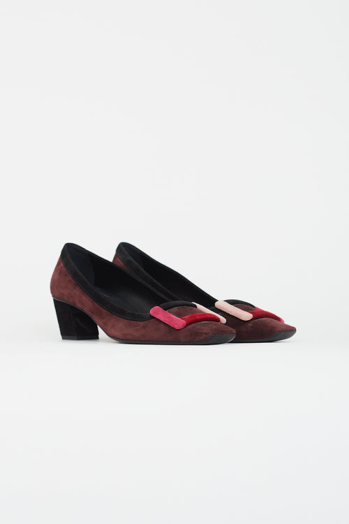 Roger Vivier Burgundy 
Multicolour Belle Vivier Suede Heel