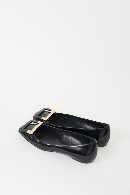 Roger Vivier Black Leather Belle Vivier Trompette Flat