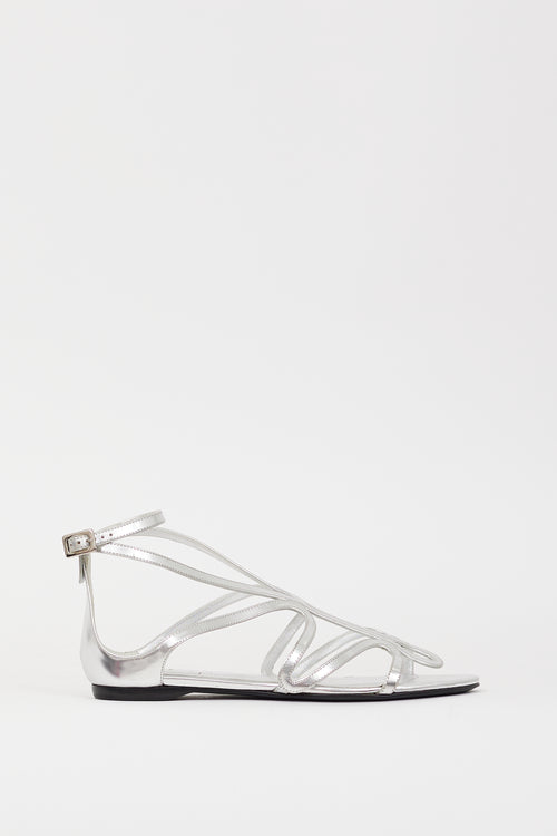 Roger Vivier Silver Leather Strappy Sandal