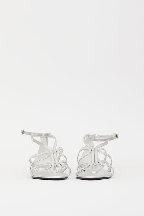 Roger Vivier Silver Leather Strappy Sandal