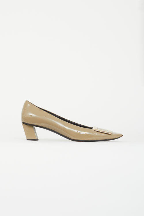 Roger Vivier Taupe 
Gold Patent Belle Vivier Heel