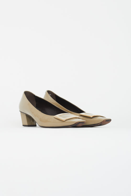 Roger Vivier Taupe 
Gold Patent Belle Vivier Heel