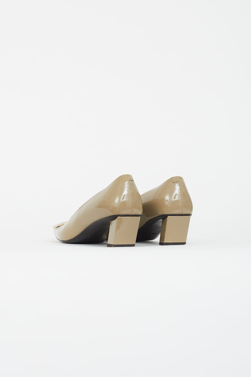 Roger Vivier Taupe 
Gold Patent Belle Vivier Heel