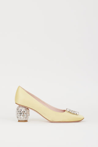 Roger Vivier FW 2022 Yellow Satin Jewel Buckle Pump