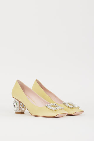 Roger Vivier FW 2022 Yellow Satin Jewel Buckle Pump