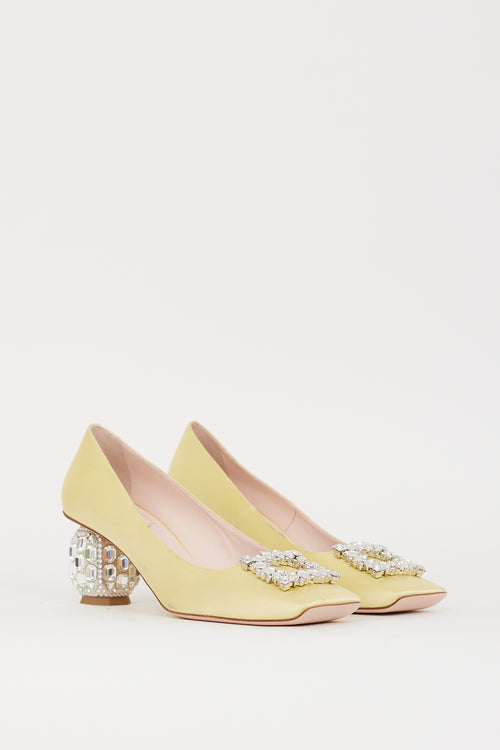 Roger Vivier FW 2022 Yellow Satin Jewel Buckle Pump