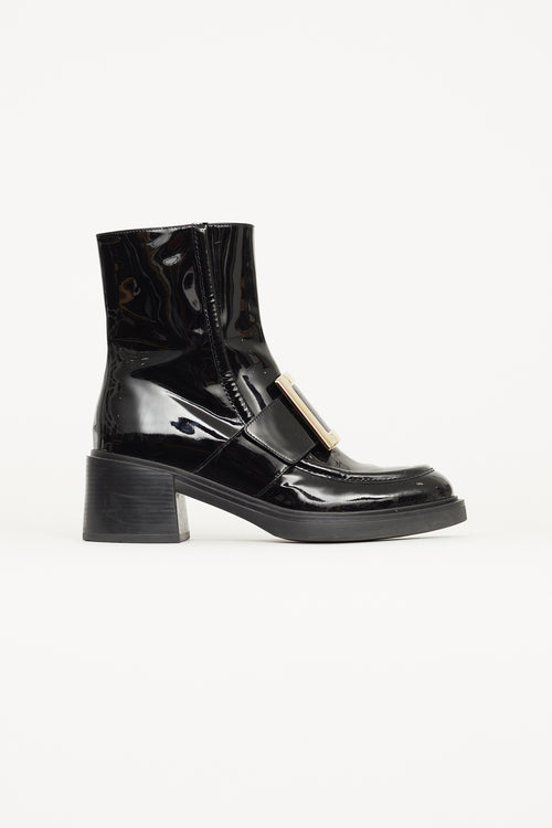 Roger Vivier Black Patent Leather Pilgrim Buckle Boot