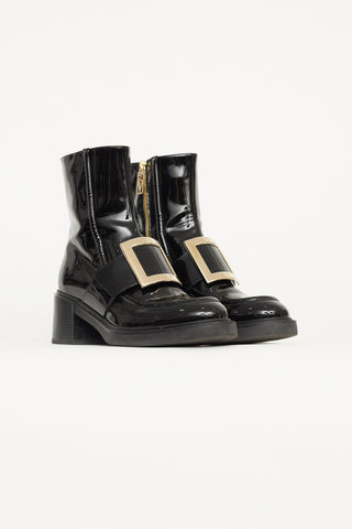 Roger Vivier Black Patent Leather Pilgrim Buckle Boot