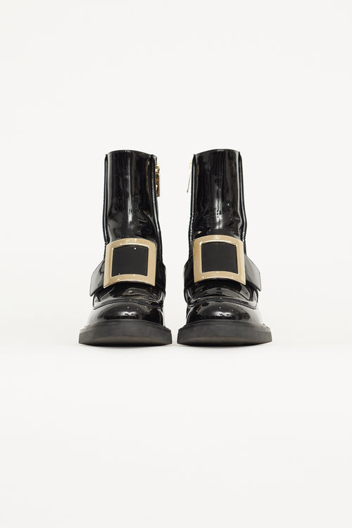 Roger Vivier Black Patent Leather Pilgrim Buckle Boot