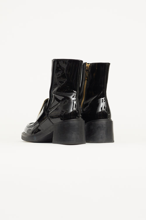 Roger Vivier Black Patent Leather Pilgrim Buckle Boot