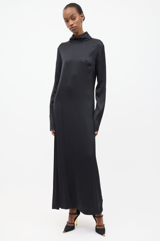 Róhe Black Satin Mock Neck Maxi Dress