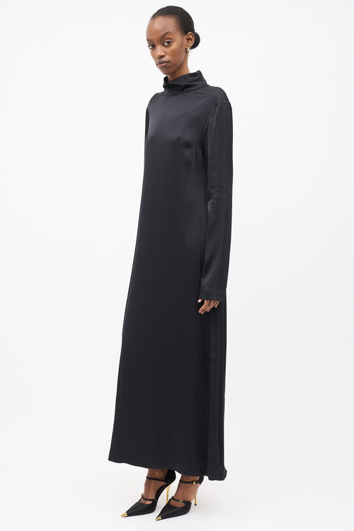 Róhe Black Satin Mock Neck Maxi Dress