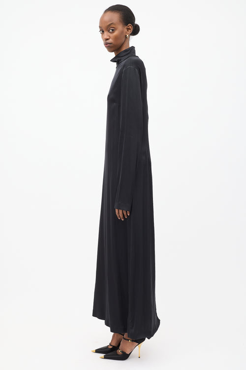 Róhe Black Satin Mock Neck Maxi Dress