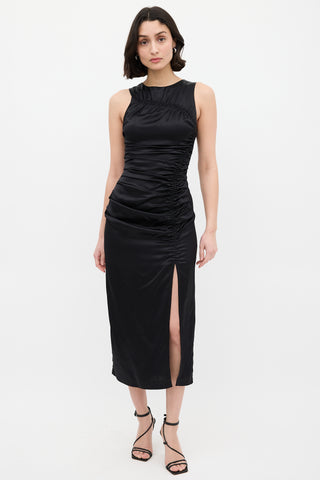 Róhe Black Silk Kim Ruched Midi Dress