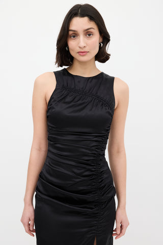 Róhe Black Silk Kim Ruched Midi Dress