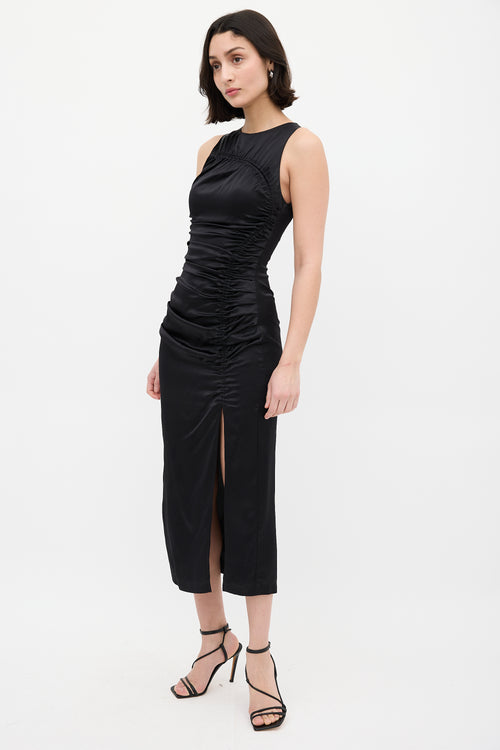 Róhe Black Silk Kim Ruched Midi Dress