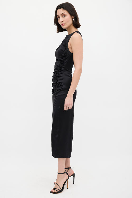 Róhe Black Silk Kim Ruched Midi Dress