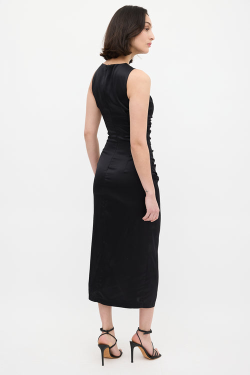 Róhe Black Silk Kim Ruched Midi Dress