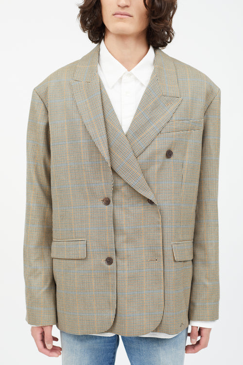 Rokh Brown Houndstooth Asymmetrical Wool Blazer