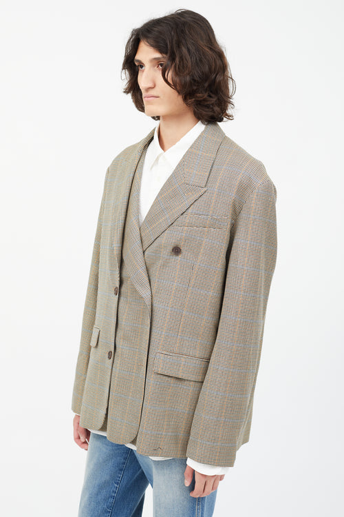 Rokh Brown Houndstooth Asymmetrical Wool Blazer